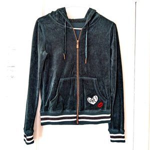 Vintage Y2K Betsey Johnson Forest Green Velour Track Jacket Zip Hoodie